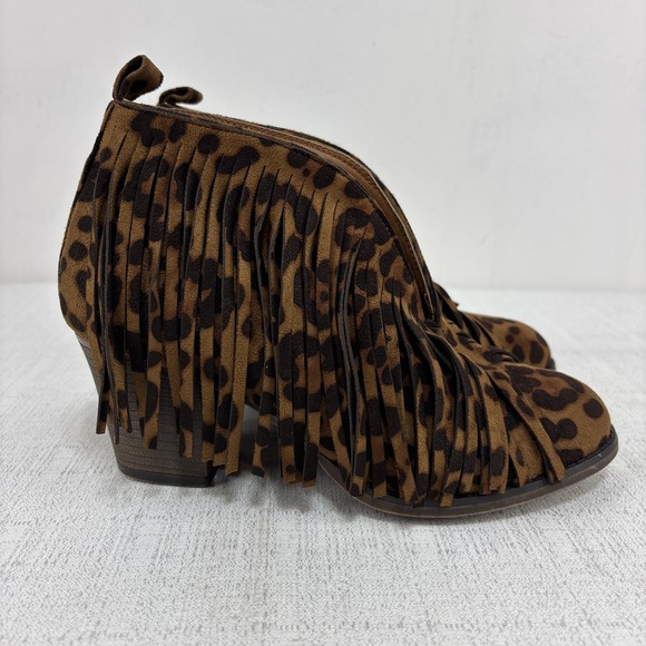 Mobwife Mata‎ Leopard Suede Fringe Ankle Boots Women's Size 7.5 Animal Print EUC - Picture 3 of 8